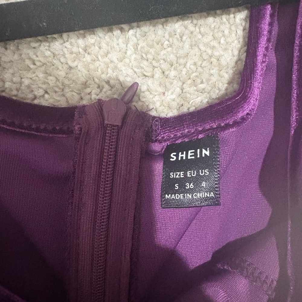 SHEIN Rich Purple Velvet Midi Dress - Picture 2 of 2